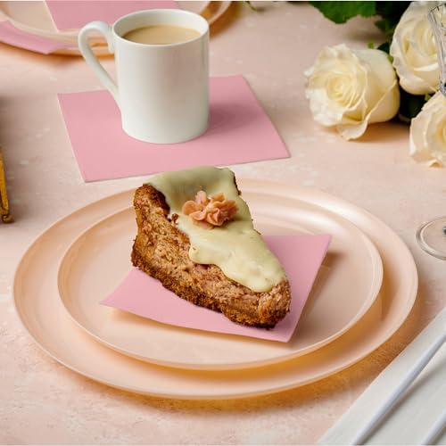 NAPEREE Disposable Cocktail Napkins Pink Paper, [200 Pack] 10\" x 10\" 2-Ply Quilted Pink Beverage Napkins For Bar, Cafe, Weddings, Party Or Kitchen