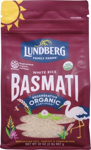 Lundberg Lundberg Basmati Rice, Organic Long Grain White Rice - Non-Sticky, Fluffy Aromatic Rice, Vegan Food, Healthy Meals, Gluten-Free Rice Grown in California, 32 Oz