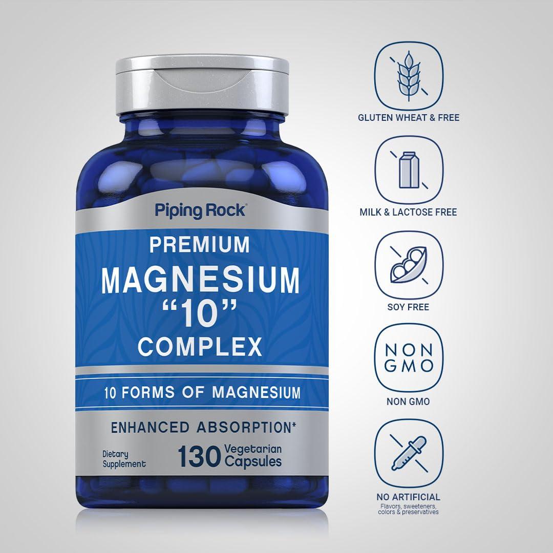 Piping Rock Piping Rock Magnesium 10 in One Complex | 130 Vegetarian Capsules | Non-GMO, Gluten Free Supplement