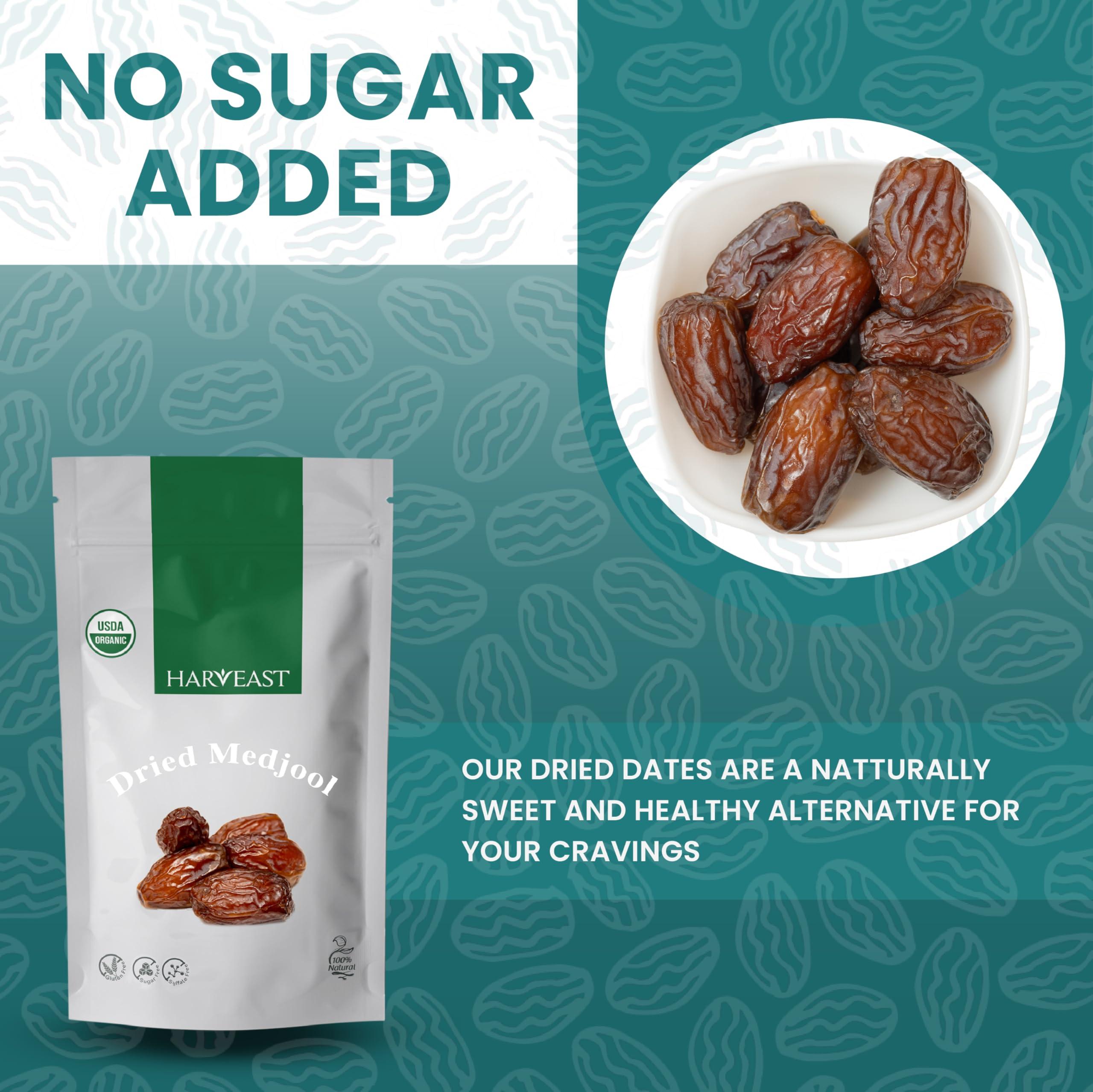 HARVEAST Harveast Organic Medjool Dates California Grown Jumbo Dates, Naturally Sweet, Healthy Snacking, Caramel Flavor, Pesticide, Free No Sugar Added Resealable Bag for Freshness, Baking (1 pounds)