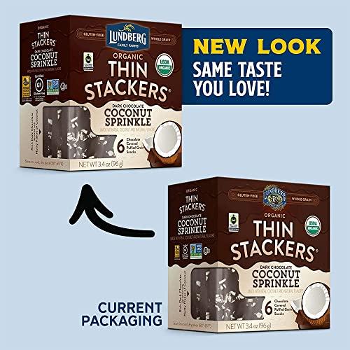 Lundberg Lundberg, Organic Thin Stackers, 3.4 oz (GlutenFree, Whole Grain, Kosher Dairy, USDA Organic, NonGMO Project Verified, Fair Trade Certified Ingredients), Dark Chocolate Coconut Sprinkle, 6 Count