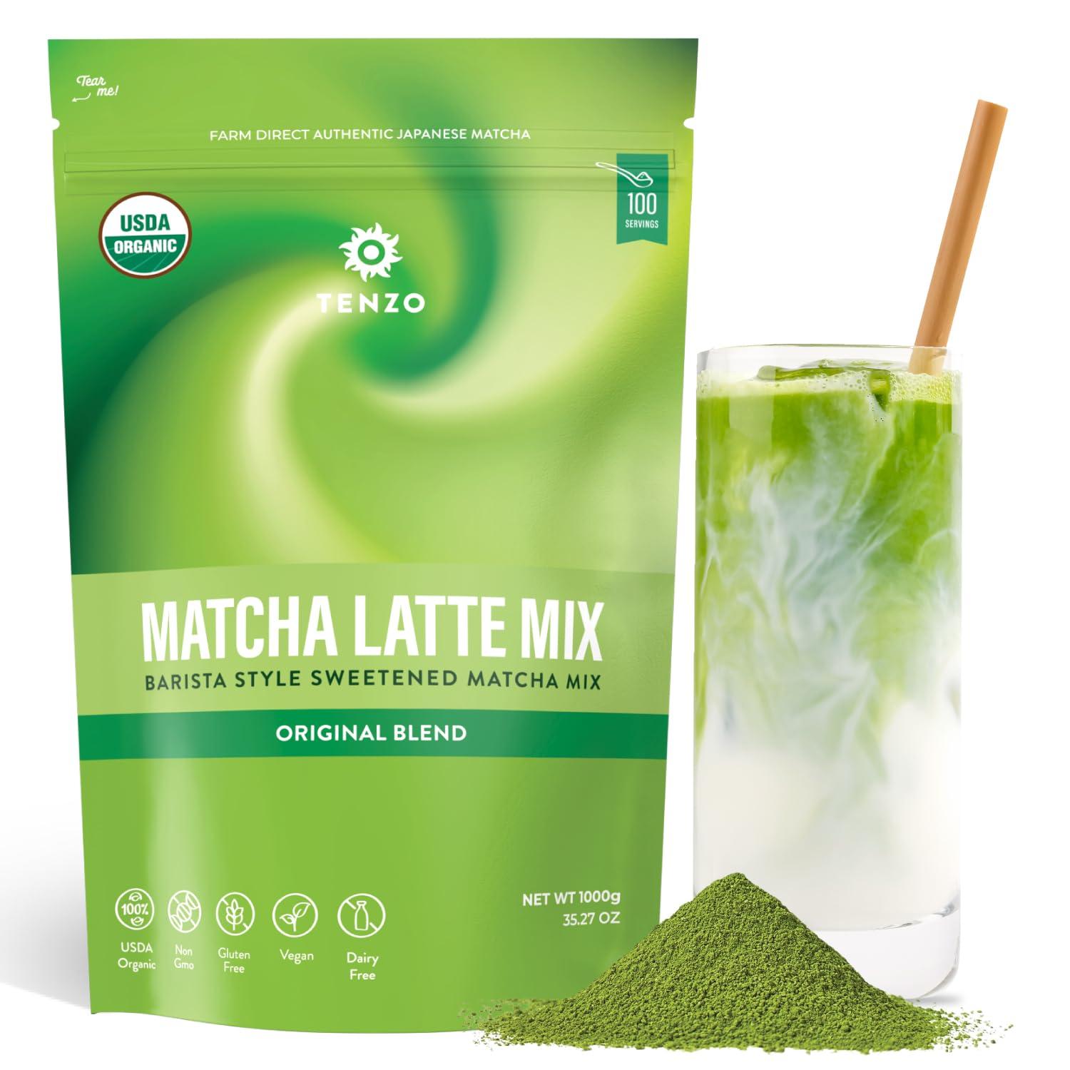 Tenzo Tea Tenzo Matcha Green Tea Powder, Organic Cafe Sweetened Matcha Latte Green Tea Powder, Ceremonial Barista Crafted Mix - Authentically Japanese - Matcha Latte Mix (35.27 Ounce)