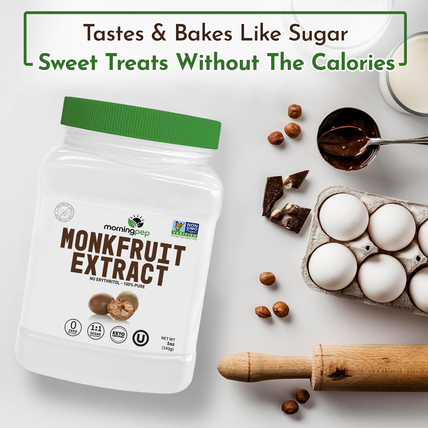 Morning Pep Morning Pep 100% Pure Monk Fruit extract sweetener, No Erythritol, Monkfruit Extract Powder, NON-GMO Project Verified, Keto Certified, OU kosher, No Fillers Zero Calories | Over 450 Servings | 5 oz