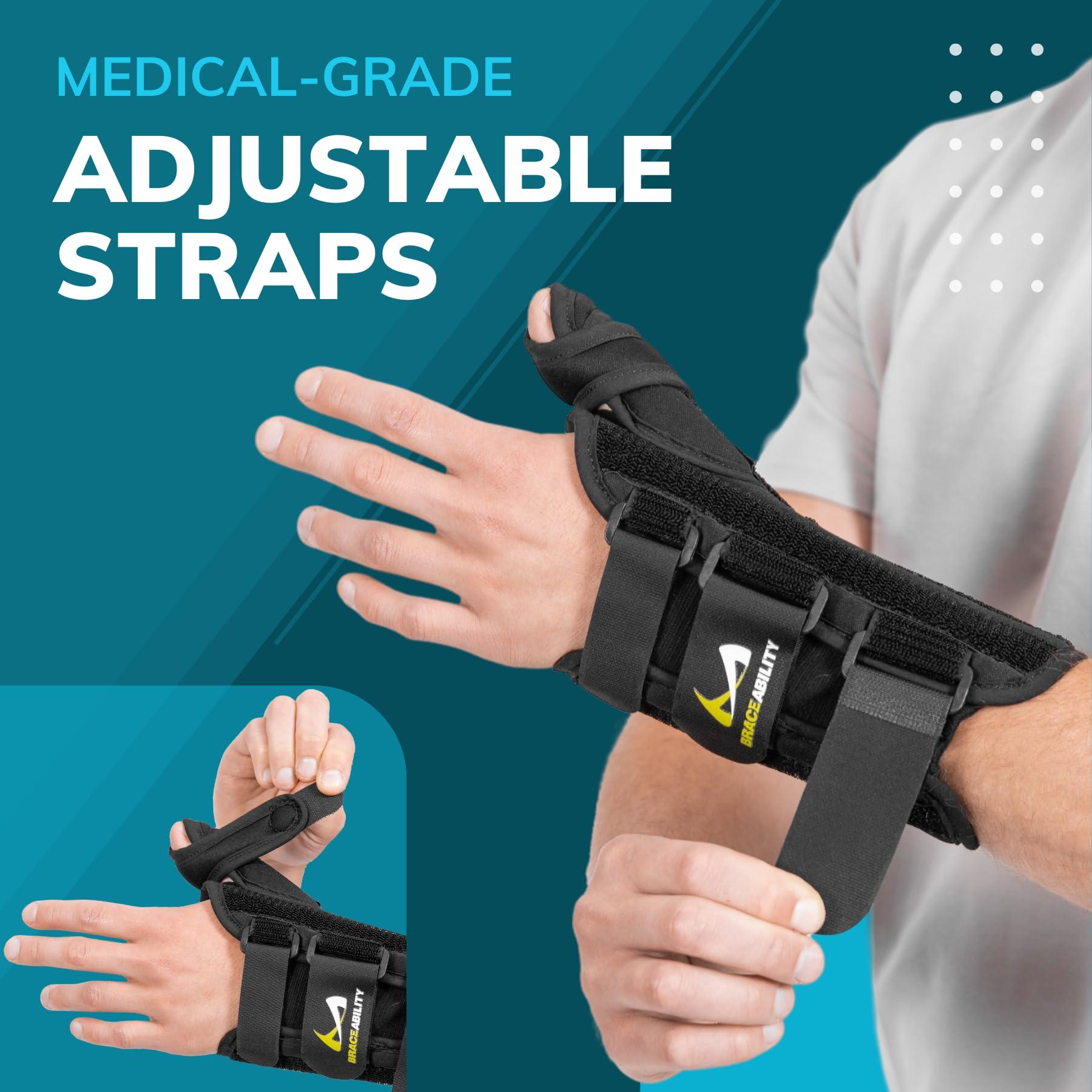 BraceAbility BraceAbility Wrist and Thumb Spica Splint - De Quervain\'s Tenosynovitis Long Forearm Cast Stabilizer for Tendonitis, Sprains, Thumb Brace for Arthritis Pain and Support - (L Left Hand)