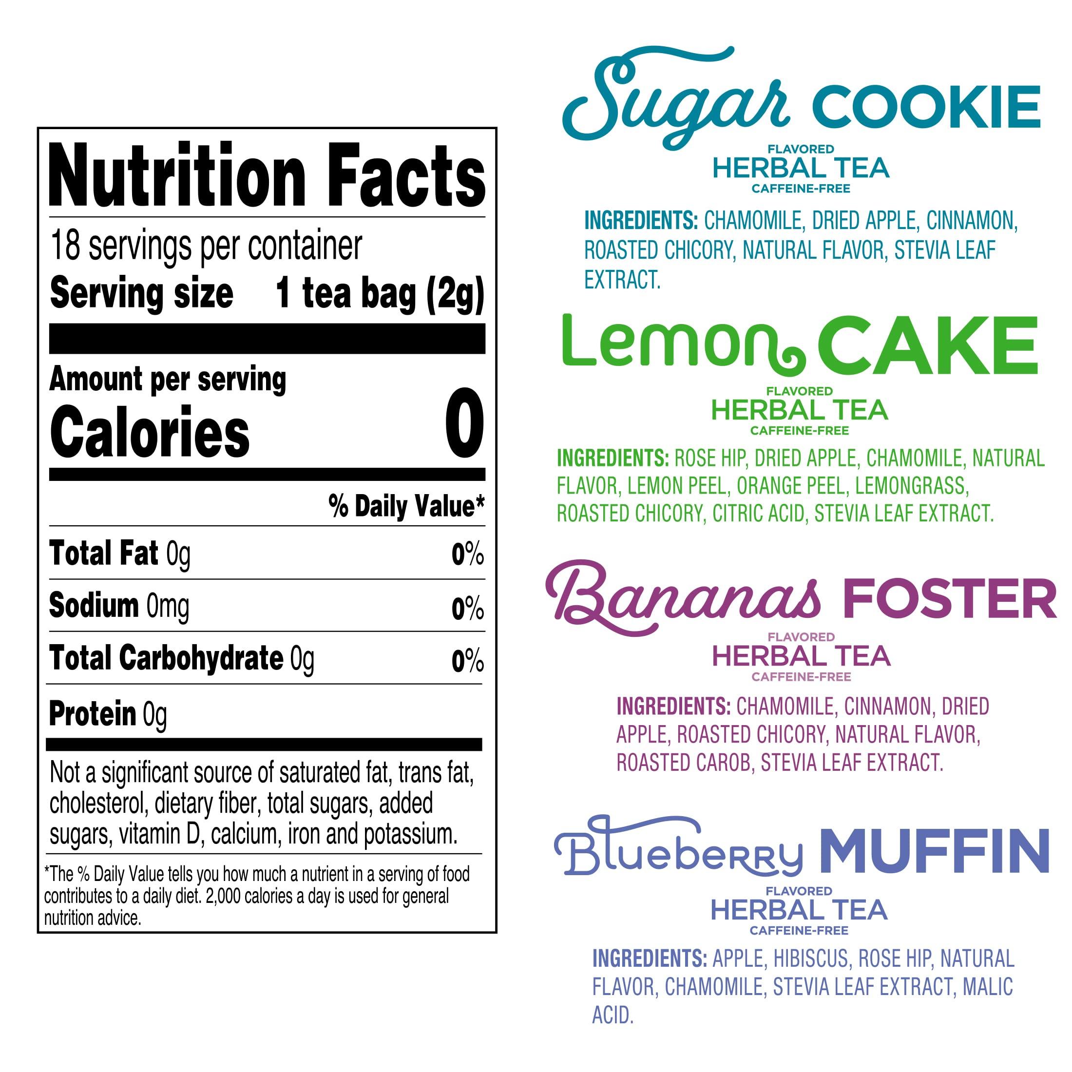 Red Rose Tea Red Rose Sweet Temptations New Flavors Variety Pack: Blueberry Muffin, Lemon Cake, Sugar Cookie and Bananas Foster (Pack of 4), 18 Count (Pack of 4)
