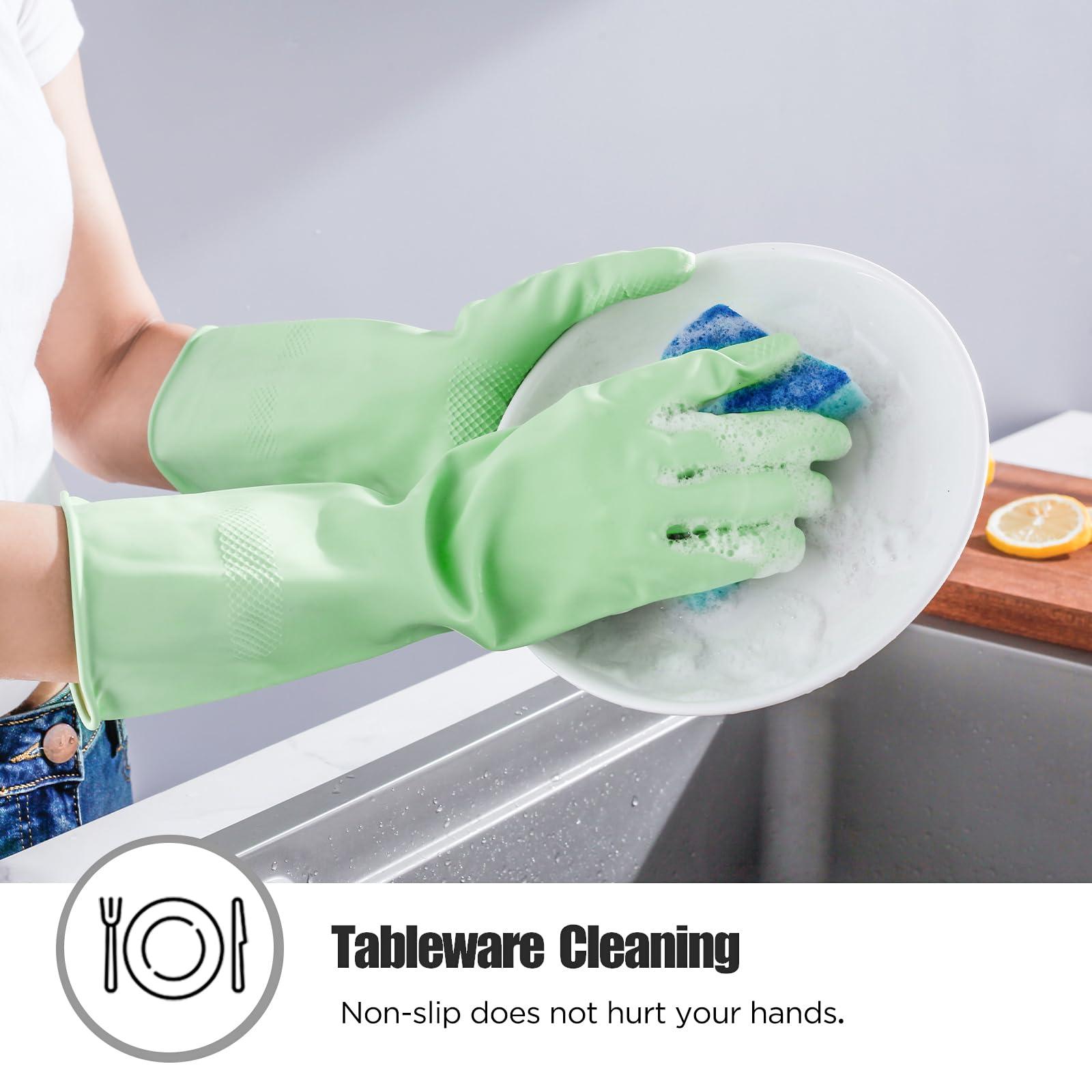IUCGE IUCGE Rubber gloves cleaning for Household 2 Pairs,Dishwashing gloves for Kitchen dish gloves,Reuseable.(L,Green)