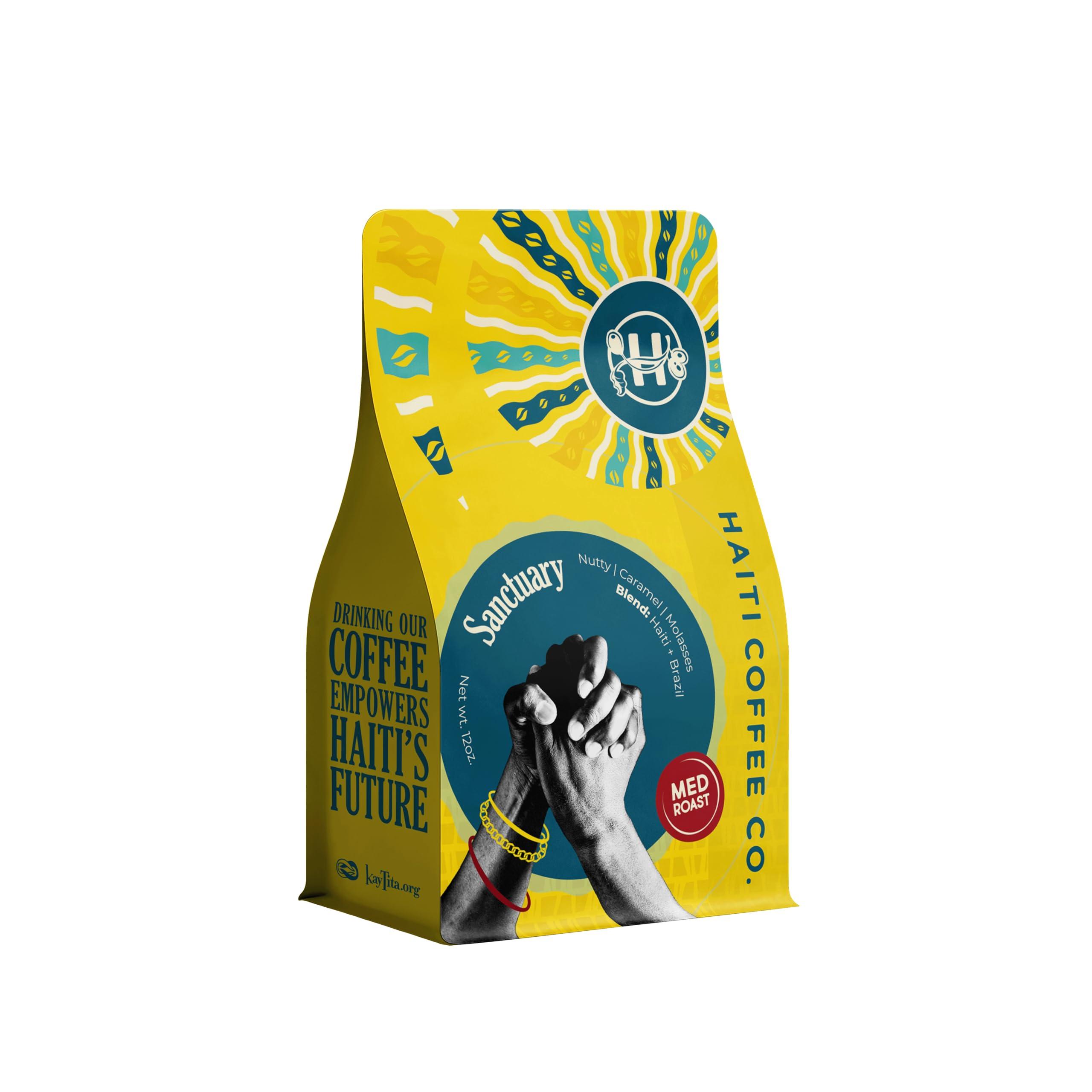 Haiti Coffee Co. Haiti Coffee Co. Haiti & Brazil Blend, Medium Roast Organic Whole Beans, Flavor Notes of Roasted Almond, Caramel, and Molasses (Sanctuary, 12 Ounce)