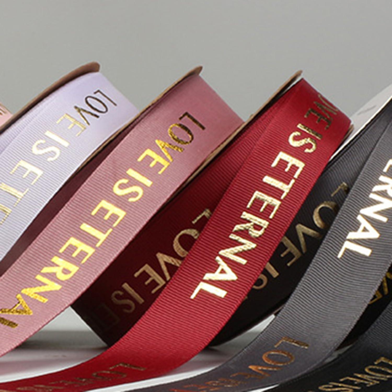 Inzegao Inzegao 1 inch x 39 Yards Hot Stamped Letters Love is Eternal Ribbed Ribbon, Hand Bouquet Ties Webbing Gift Wrap Ribbons Cake Box Ribbon