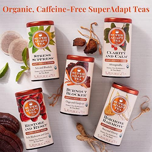 The Republic of Tea The Republic of Tea - Restore and Reset SuperAdapt Herbal Tea, 36 Tea Bags, Organic, Caffeine Free, Reishi Mushroom and Cocoa Herbal Tea