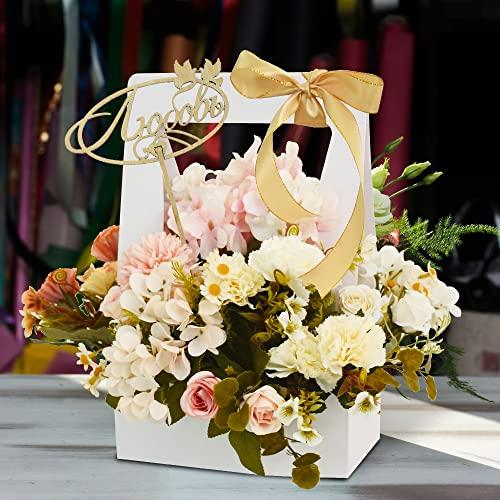 BEISHIDA BEISHIDA 5 PCS White Flower Bouquet Boxes Craft Paper Gift Bags with Handle for Bouquet Packaging Floral Wrap Florist Supplies Basket Graduation Wedding Valentine Gift Crafts(8 x 4.7 x 12.6 in)