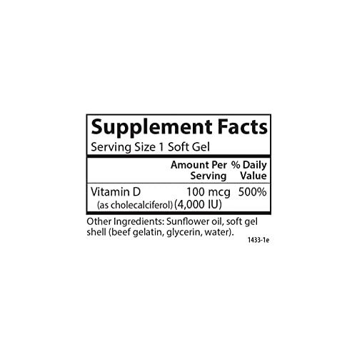 Carlson Carlson - Vitamin D3 4000 IU (100 mcg), Immune Support, Bone Health, Muscle Health, Cholecalciferol, Vitamin D Supplements, Vitamin D3 Soft Gels, 360 Softgels