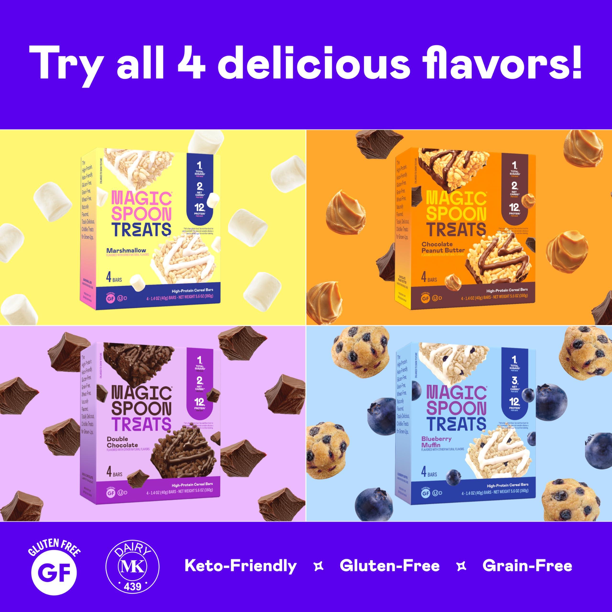 Magic Spoon MAGIC SPOON Treats and Spoon - High Protein, Low Carb, Keto Friendly, Low Sugar, Gluten Free, Crispy Protein Bar Cereal Bar, On-The-Go Healthy Snack (Blueberry Muffin, 8 Bars)