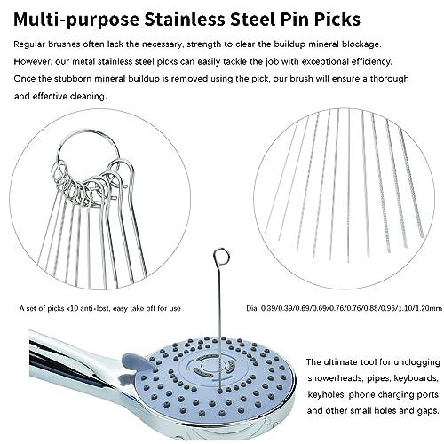 LIEUDAGE Shower Head Cleaner Brushes, Shower Head Cleaner Pins Calcium Build Up Clog Clean Needle Picks Shower Cleaning Brush Shower Head Cleaner Tool Brush for Small Holes Gaps Grooves Spray Nozzles etc