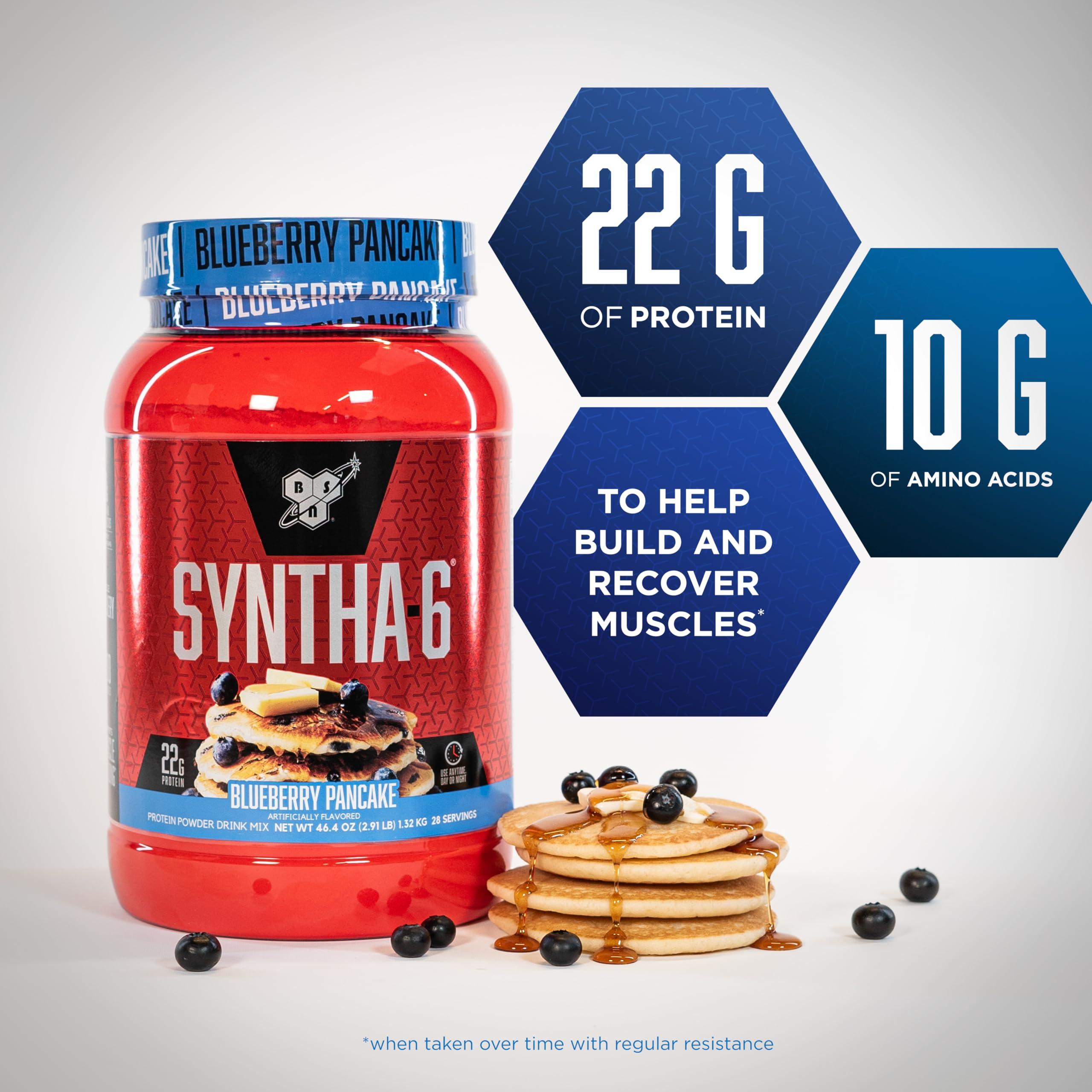 BSN BSN SYNTHA-6 Whey Protein Powder, Milk Isolate Protein Powder with Micellar Casein, Blueberry Pancake, 28 Servings (Packaging May Vary)