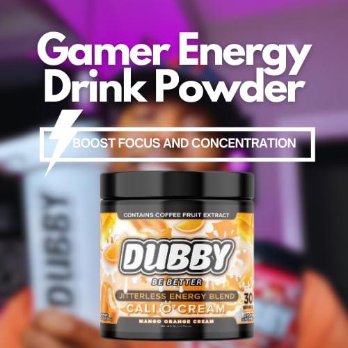 Dubby Dubby - Gamer Energy Drink Powder for Gaming - Sugar Free Energy Drinks, Nootropics Jitter-Free Natural Energy Powder, Mango Orange Cream Flavor, 30 Serving, 5.61 Ounces (Cali Cream)