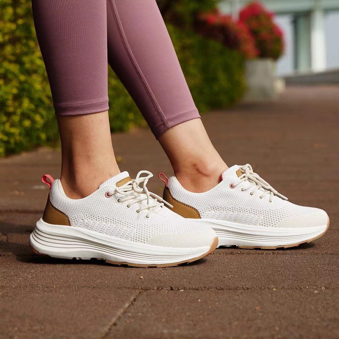 OrthoComfoot Women\'s Orthopedic Walking Shoes with Arch Support: Comfortable Orthotic Running Sneakers for Plantar Fasciitis, Supportive Trip Sneakers with Eva Elastic Thick Sole Beige Size 8