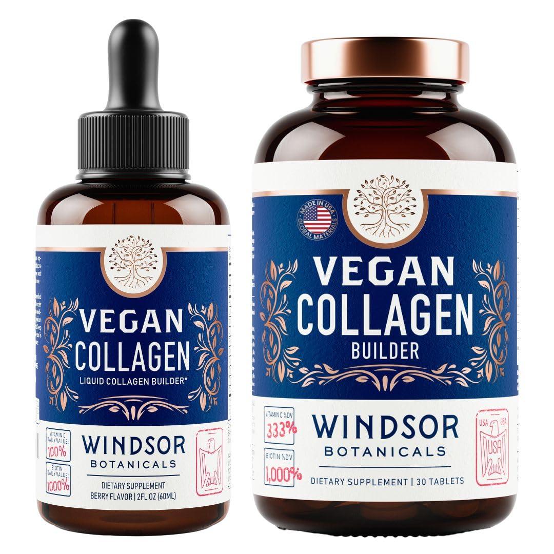 WINDSOR BOTANICALS Vegan Collagen Tablets and Vegan Collagen Builder Liquid - Enhanced Vegan Collagen Bundle