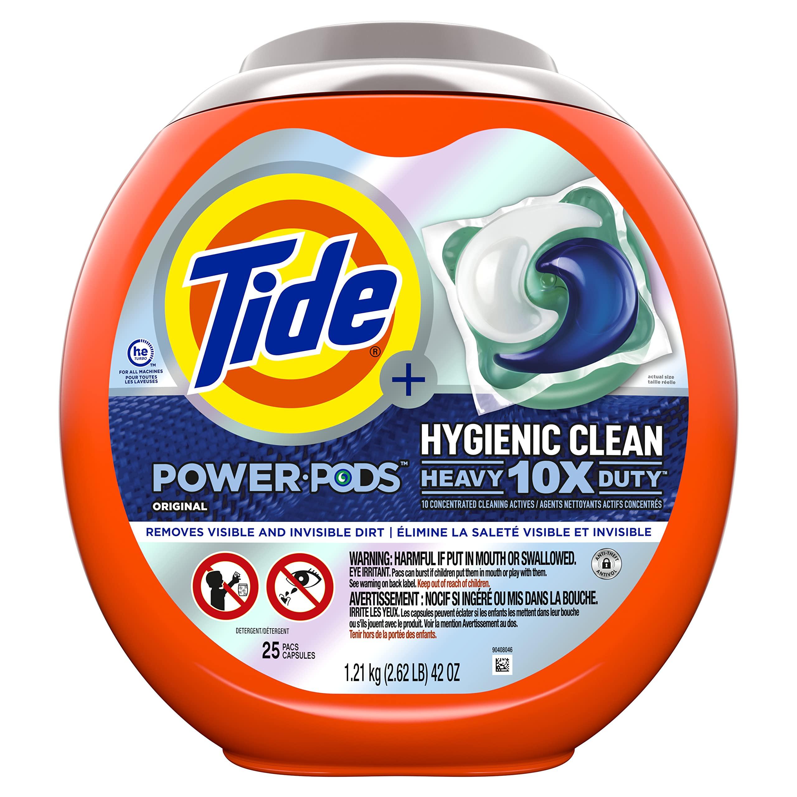 Tide Tide Hygienic Clean Heavy 10x Duty Power PODS Laundry Detergent Pacs, Original, 25 count, For Visible and Invisible Dirt (Pack of 2)