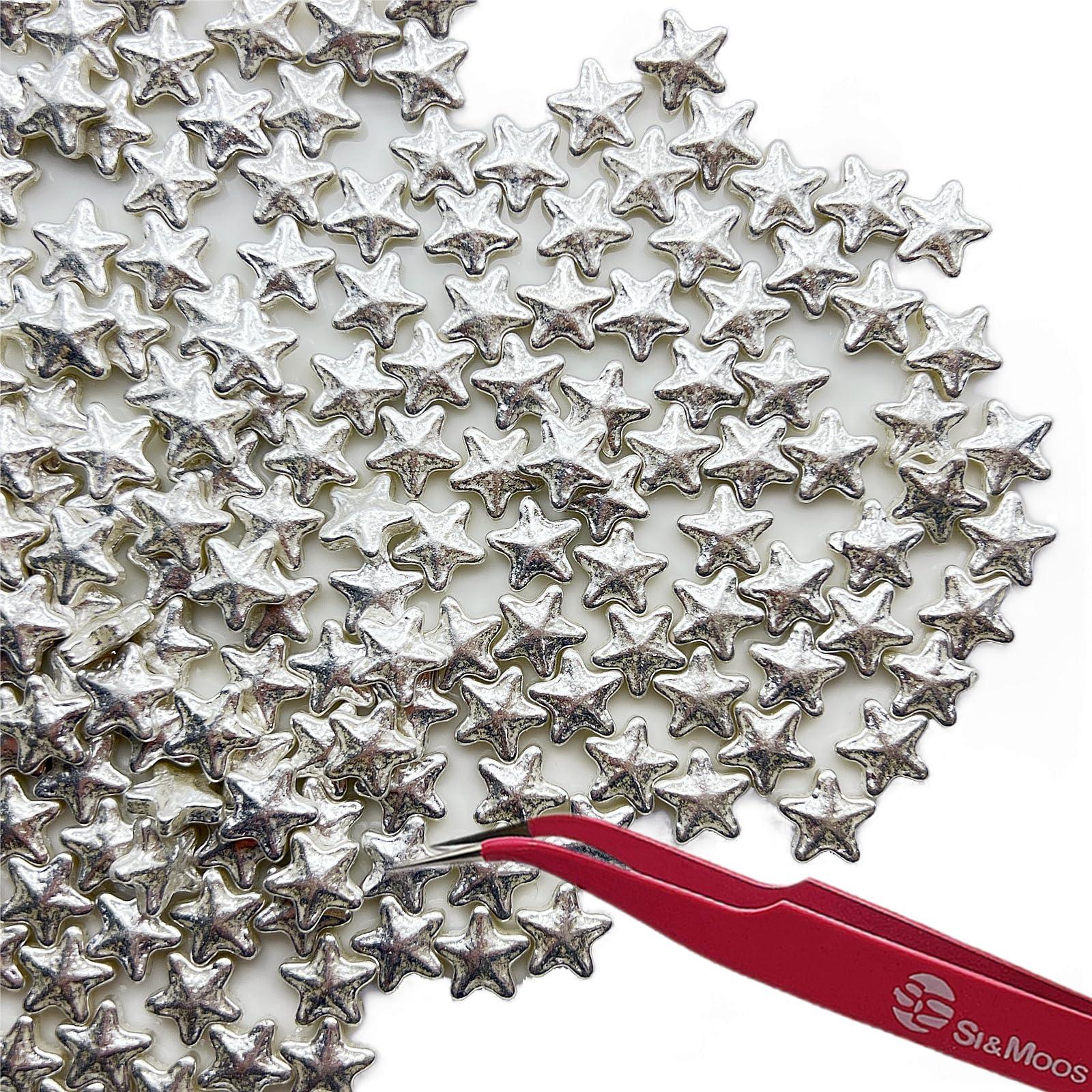 SE SI&MOOS SE Si&Moos Edible Silver Star Sprinkles Edible Silver Stars for Cake Decorating Silver Edible Stars Silver Sprinkles Large Star Sprinkles for Cake Decorating Silver Stars for Cookies Christmas Cookie Decorations 3 OZ with Tweezers