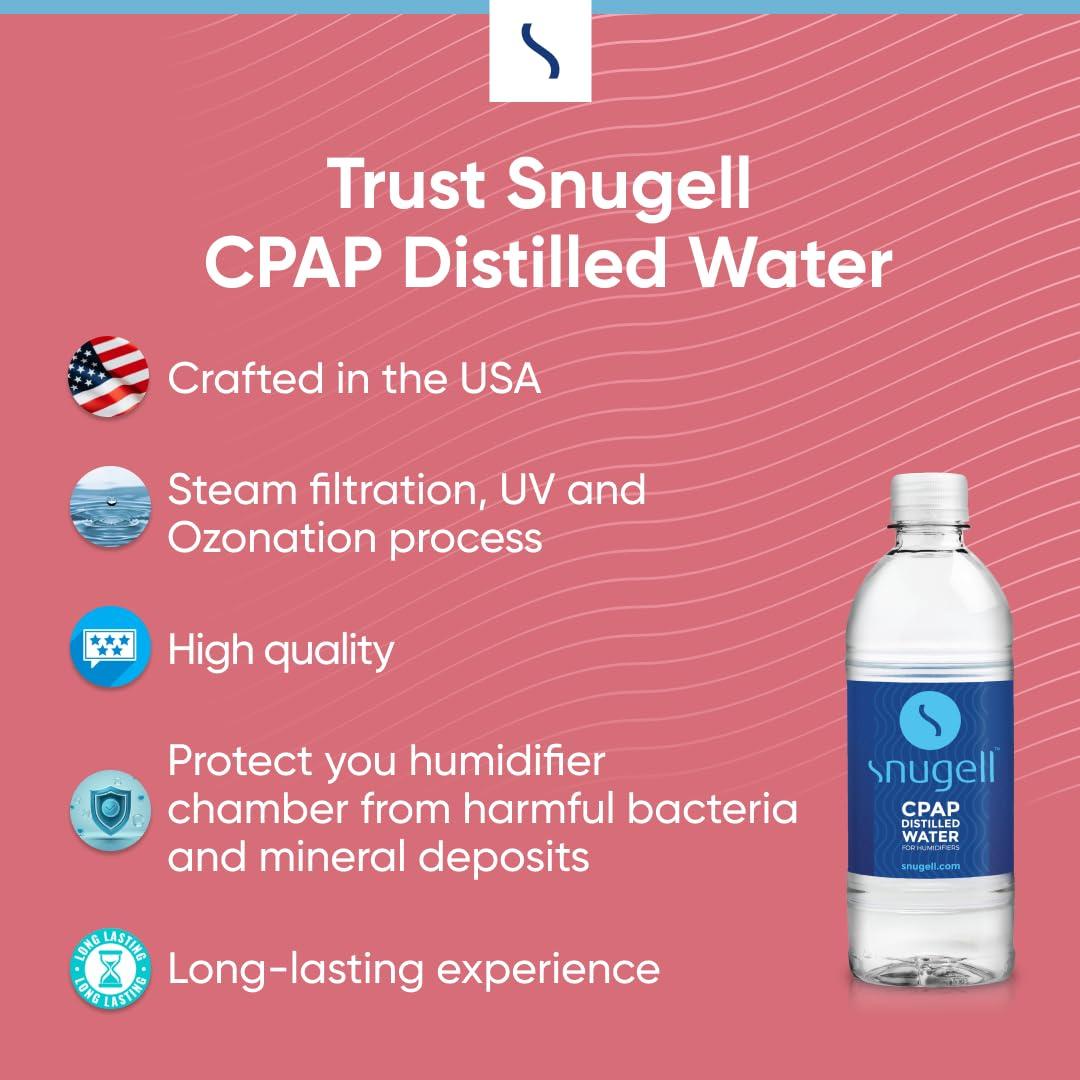 Snugell Snugell Distilled Water for CPAP Machines, Travel Size Bottles (24-Pack, 16.9 oz Each) Up to 60 Days Supply Clean, Multi-Use, Travel-Friendly, Made in USA