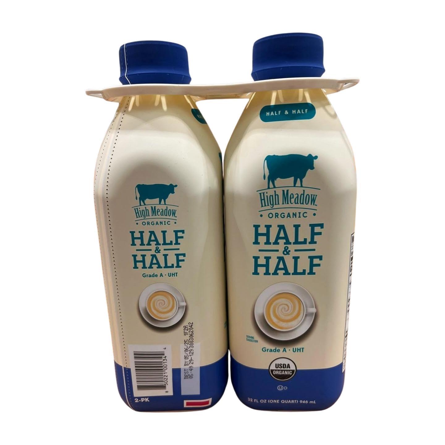 High Meadow Organic Grade A UHT Half and Half, 32 fl oz, Pack of 12
