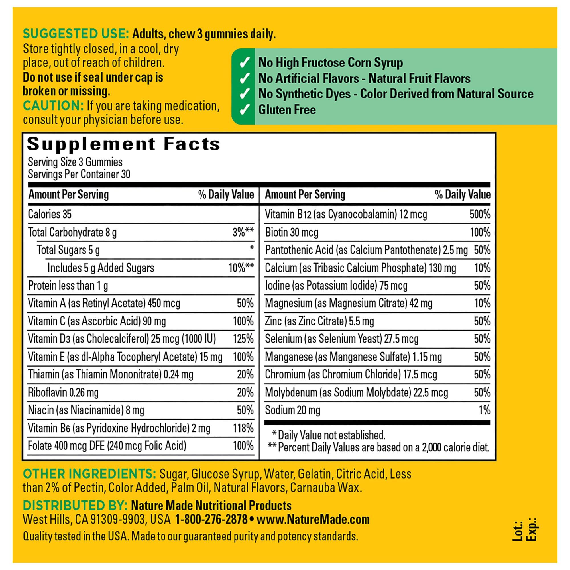 Nature Made Nature Made Advanced Multivitamin Gummies for Adults with Magnesium Citrate, Calcium & All 8 B Vitamins, Daily Nutritional Support, 90 Gummies, 30 Day Supply