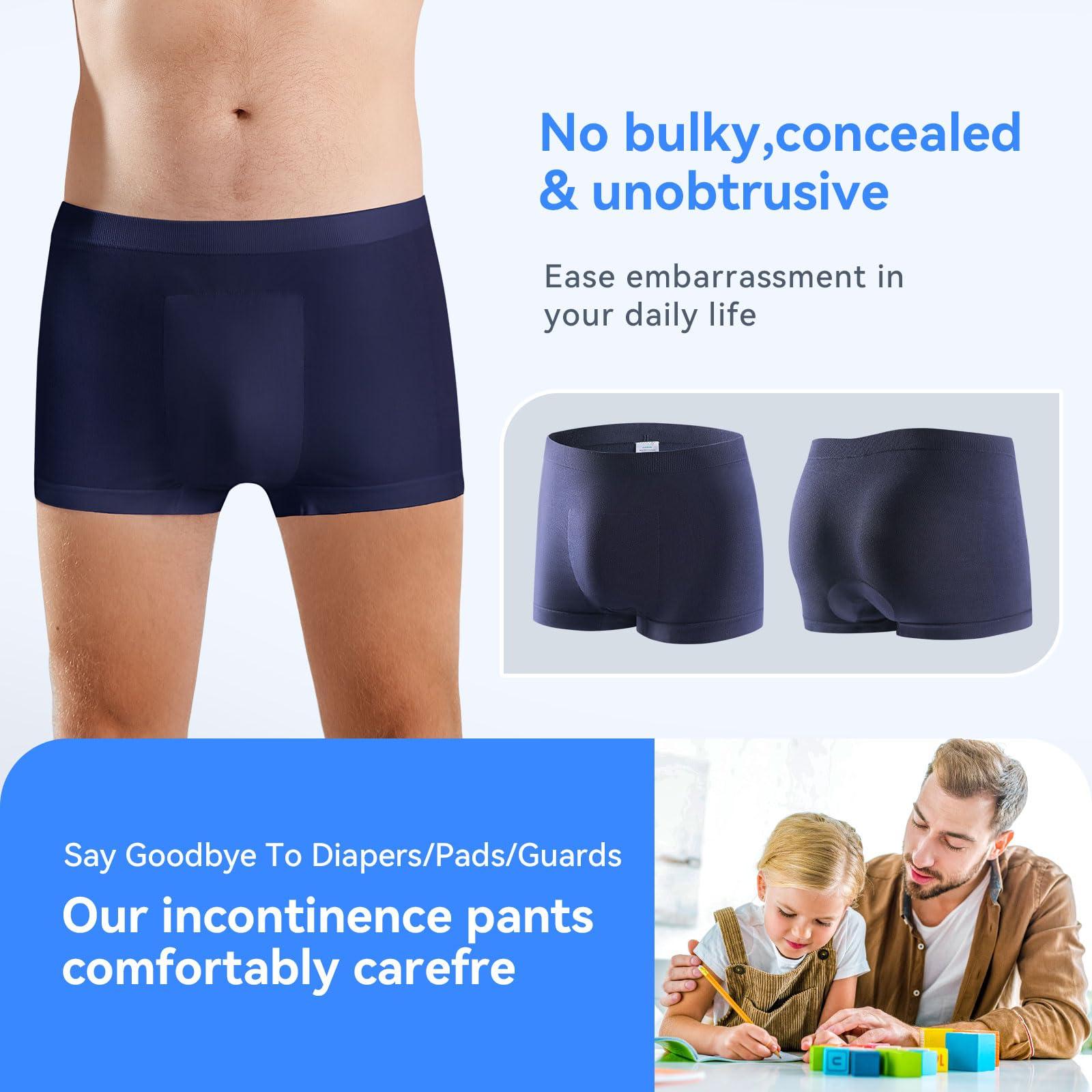 CARER Healthcare Incontinence Pregnancy Incontinence Underwear for Men Washable Mens Incontinence Underwear Reusable Modal Seamless Mens Urinary Incontinence Boxer Briefs Underwear with Front Absorbent Area, 2 Pack (Blue, X-Large)