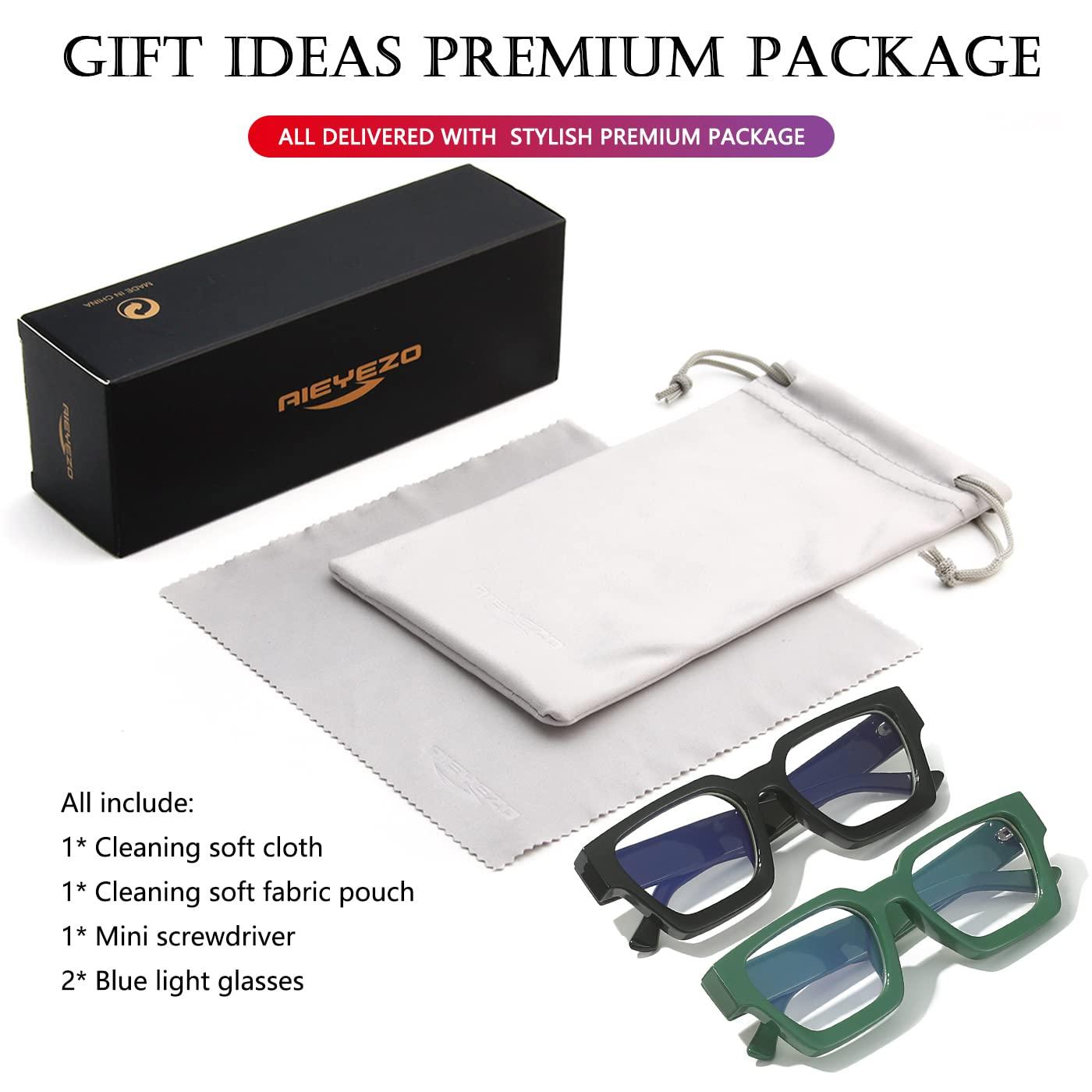 AIEYEZO AIEYEZO Square Thick Frame Glasses for Women Men Fashion Blue Light Glasses Trendy Chic Computer Eyeglasses (Black + Green)