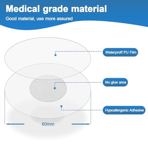 GTAGKOMMEN Sensor Covers for Libre 3, Waterproof-40 Pack Freestyle Adhesive Patches, Transparent Precut CGM Overpatch Tape Lasting to 14 Days Protect Your Sensor, Without Hole & No Glue On The Center -GTAGKOMMEN