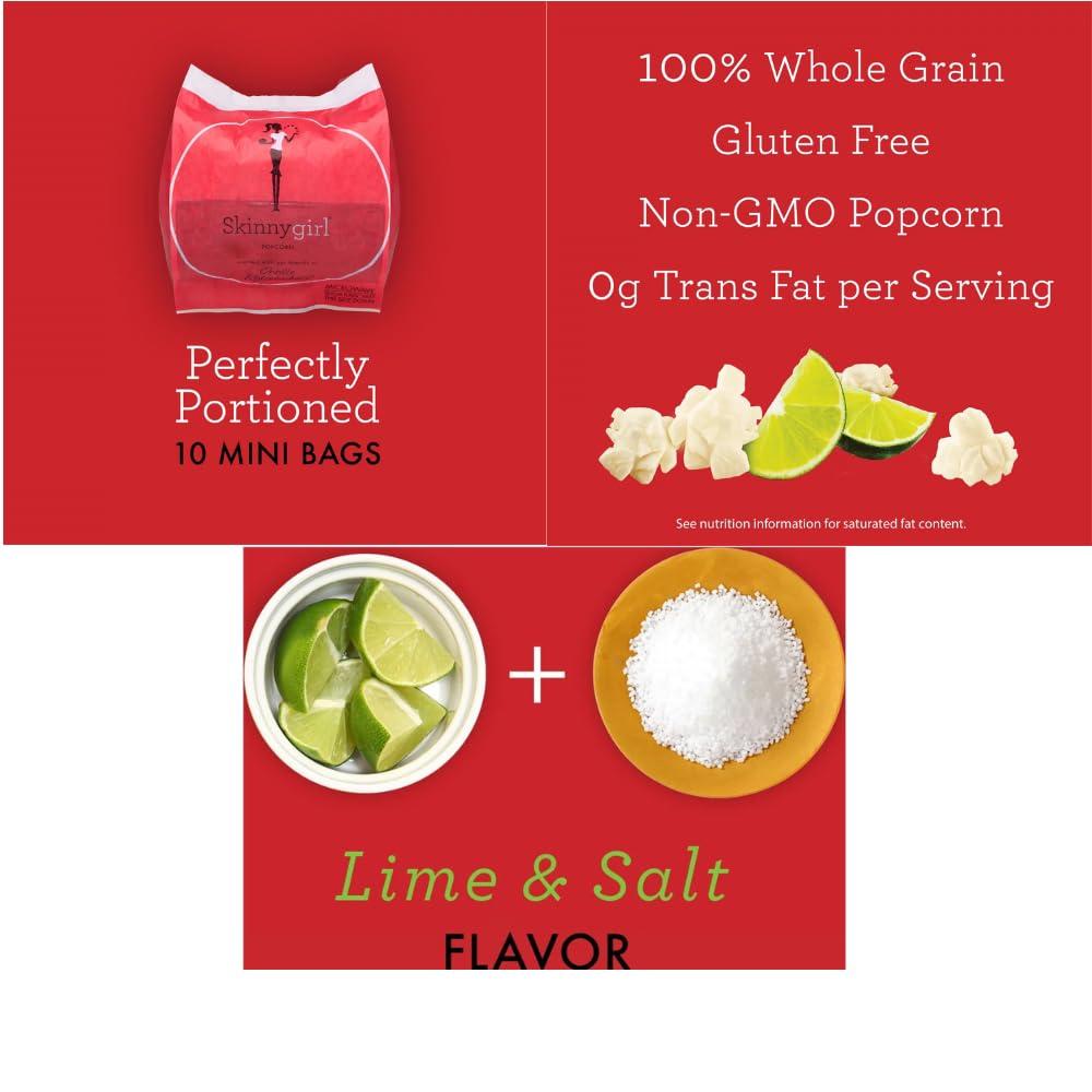 Lilypacks Express Skinnygirl Popcorn | 15 OZ | 2 Boxes |10 Mini Bags each | 20 Bags Total | Gluten Free Snack | Bundled by Lilypacks Express (15 oz, Lime & Salt)