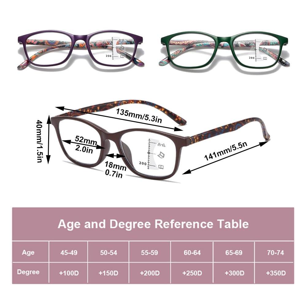 Generic Progressive Multifocal Reading Glasses for Women, Trendy Pattern Print Frames Glasses, Blue Light Blocking Readers (Color : Brown, Size : 1.0x)
