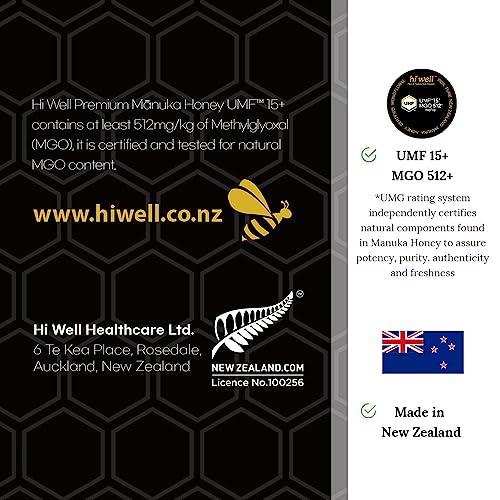 HI WELL PURE & NATURAL NEW ZEALAND Hi Well Premium Manuka Honey Certified Monofloral UMF 15+ MGO 515+ 250g