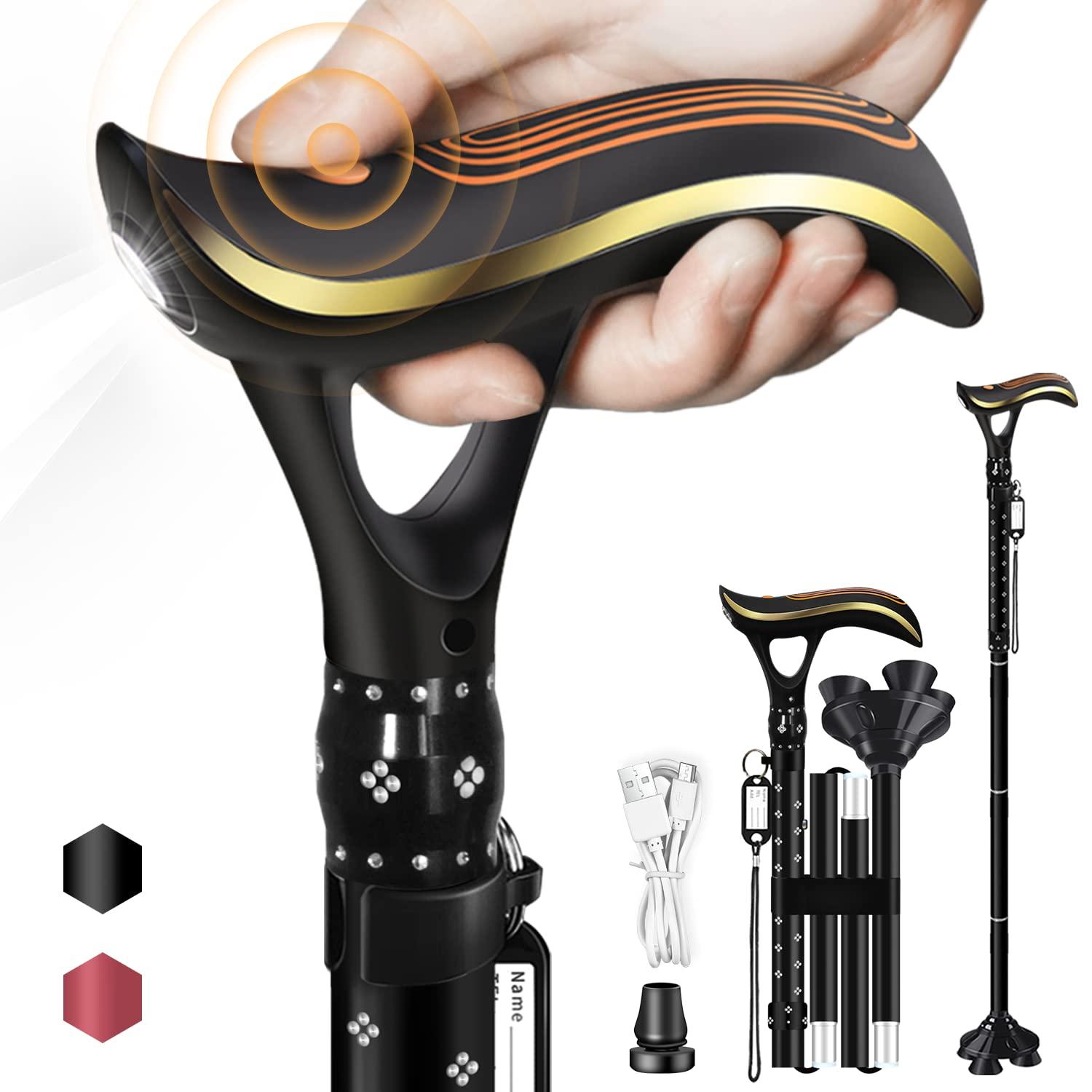 ispuoocti ispuoocti Folding Cane, Smart Alarm Foldable Cane with Light, Fashion Walking Cane for Women&Men, Adjustable Canes for Seniors, USB Direct Charging, Lightweight and Portable (Black)