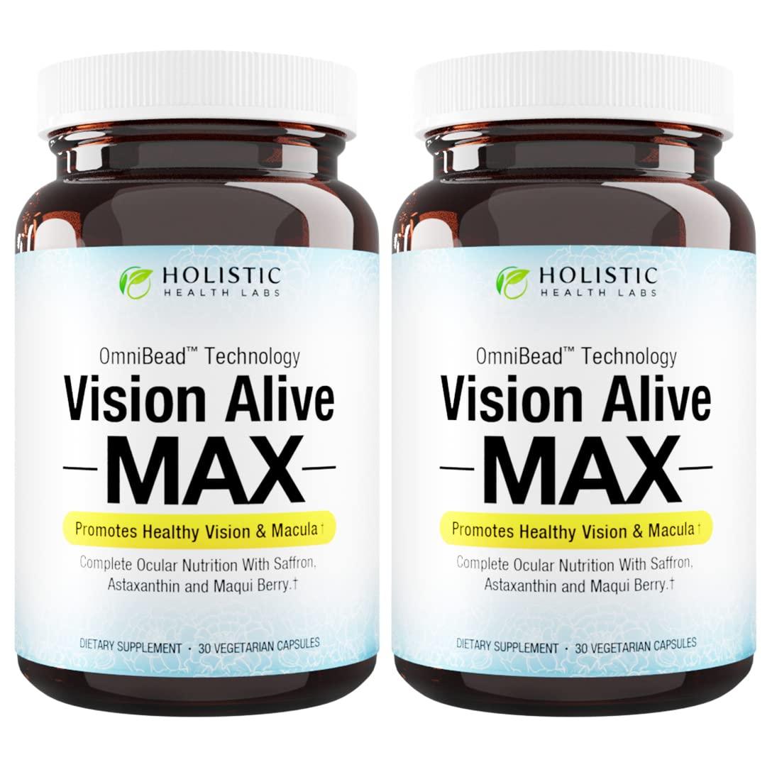 Holistic Health Labs Holistic Health Labs Vision Alive Max with 8 Natural Ingredients Lutemax 2020, Bilberries, Blueberries, c3g from Black Currant, Maqui Berry, Saffron, and Astaxanthin (30 Count (Pack of 2))