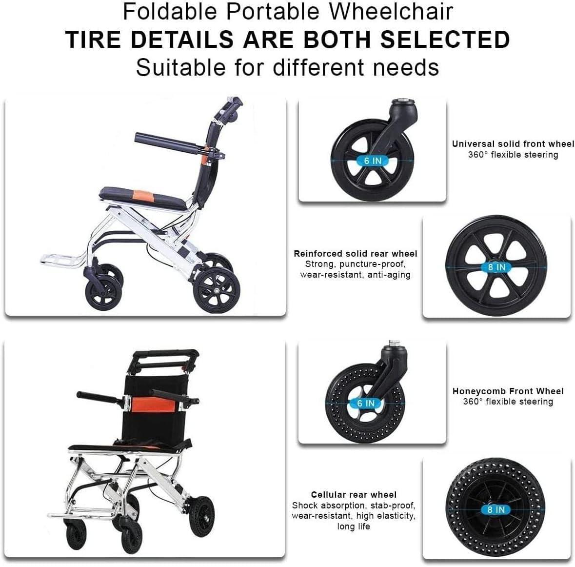 EliteBloom Wheelchair Lightweight Transport Wheelchair Folding Portable Boarding Travelling Wheelchair W/Hand Brake Outdoor Travel Aluminum Transit Chair for Seniors Transit Chair,