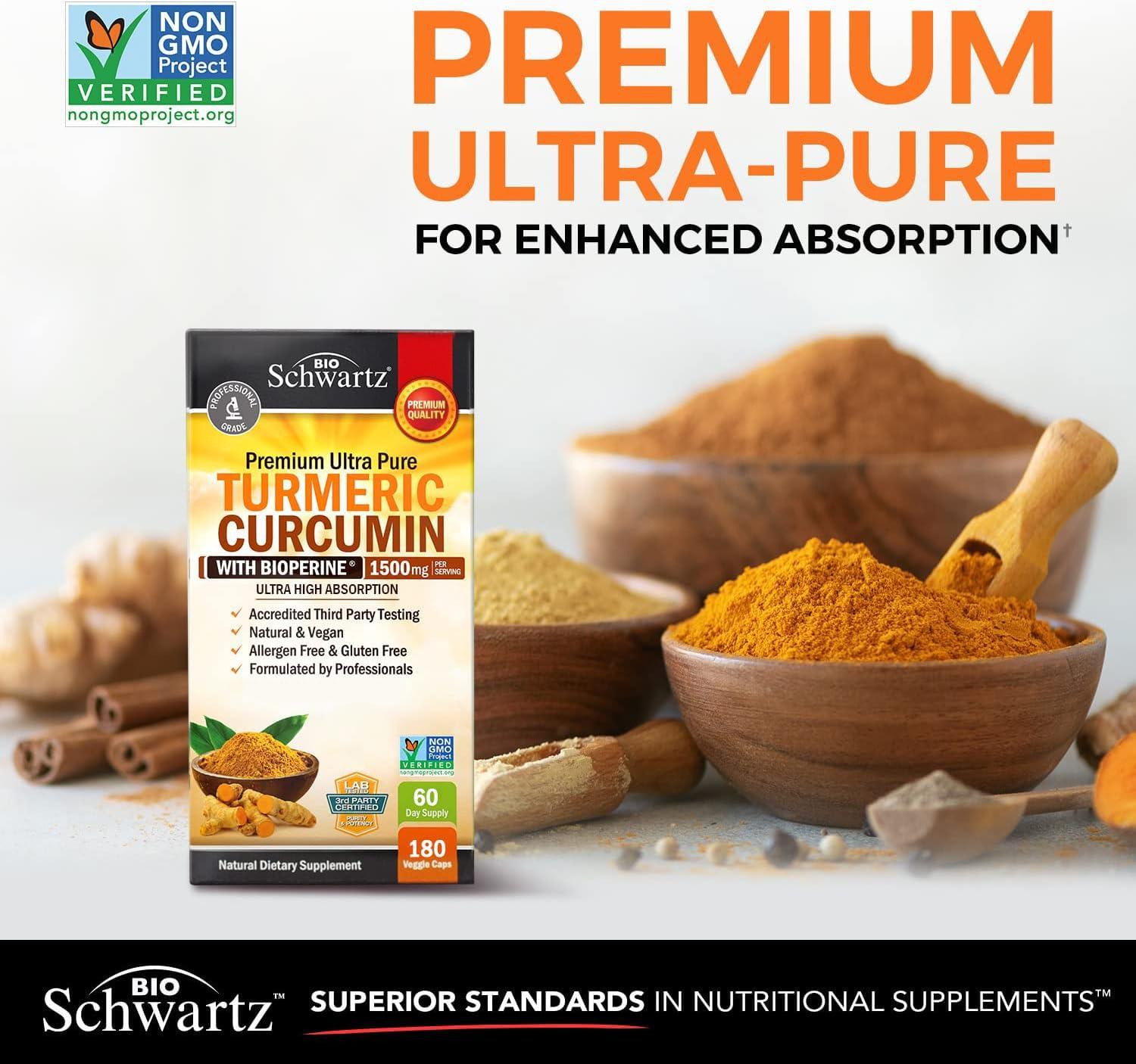 BioSchwartz Turmeric Curcumin with Black Pepper Extract 1500mg Complex (2 Month Supply) Plus High Absorption Magnesium Bisglycinate Capsules (4 Month Supply)