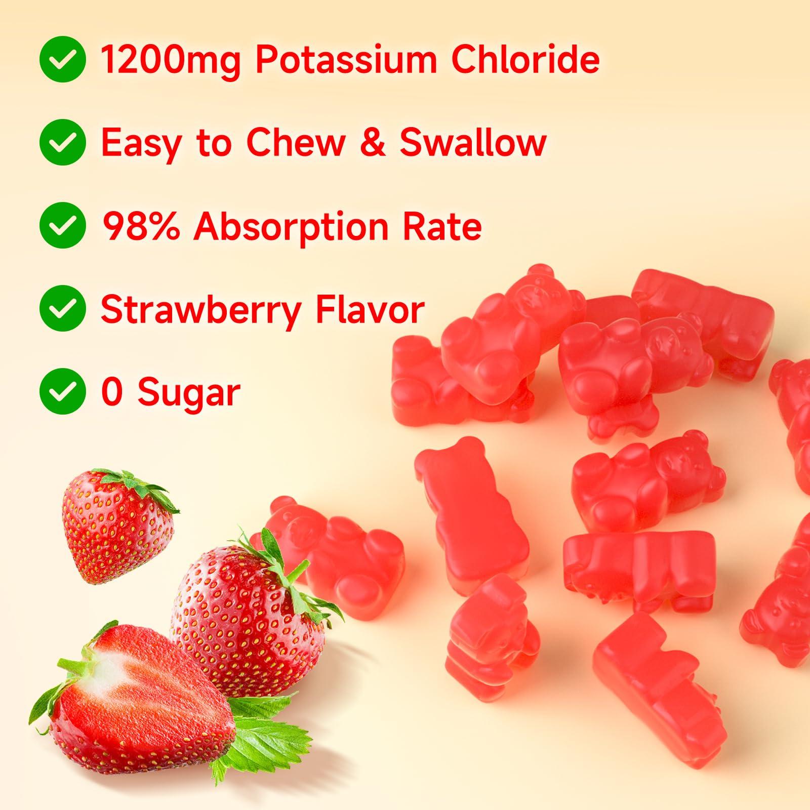 softbear softbear Potassium Gummies for Adults, Sugar Free Potassium Chloride Gummies 1200mg Support Leg Cramps & Electrolyte Balance High Potency Potassium Supplement Gummies Strawberry Flavor 60 Count