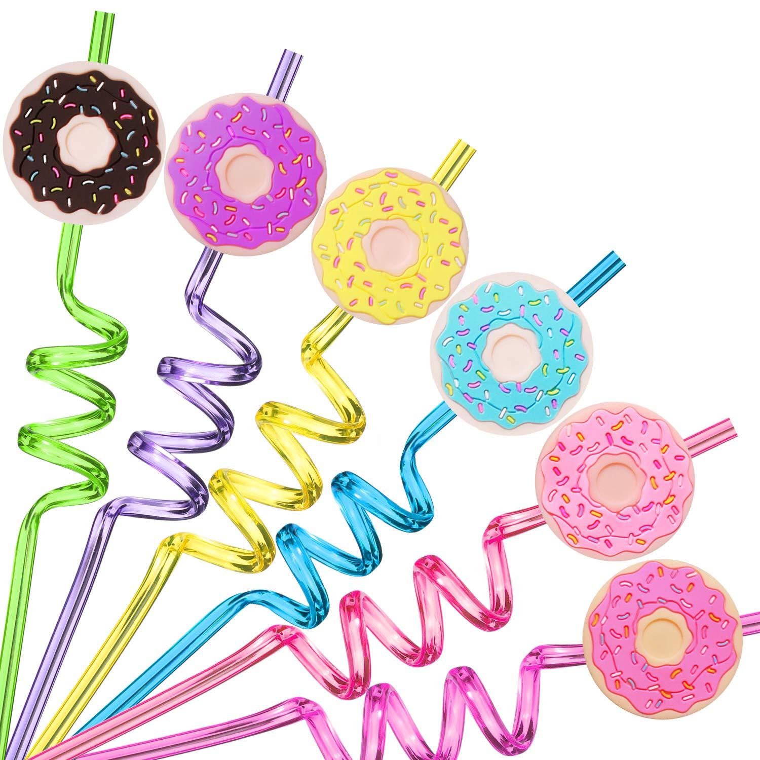 FZR Legend 24 Reusable Donut Straws for Birthday Party Supplies | Party Favors with 2 Cleaning Brush