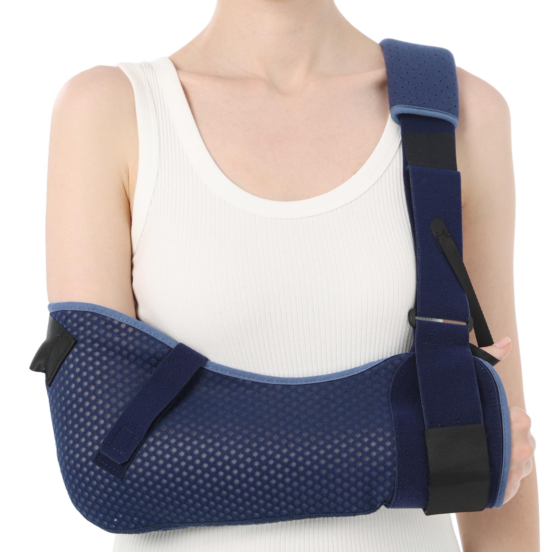 Velpeau Velpeau Arm Sling Shoulder Immobilizer with Waist Strap, Ventilated & Breathable Design, Arm Support Brace for Shoulder, Rotator Cuff, Elbow, Hand injury (Mesh Version, Blue, Right, L: Bust 40-51)