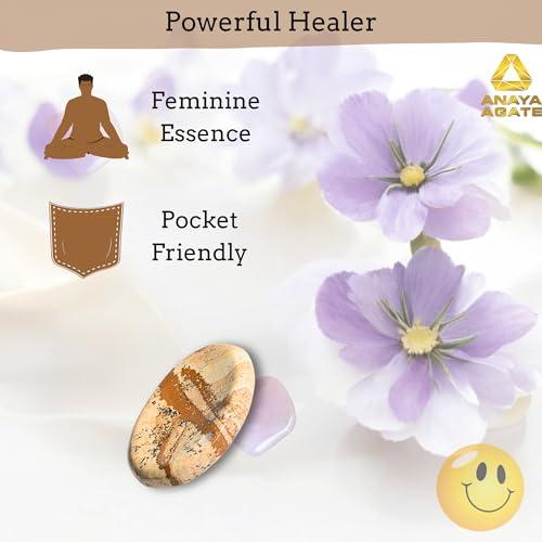 ANAYA AGATE Worry Stones Picture Jasper Crystal Thumb Worry Stone for Anguish, Stress Relaxing and Soothing Balance Stones for Meditation, Stress Relief Healing Stones and Crystals for Men and Women