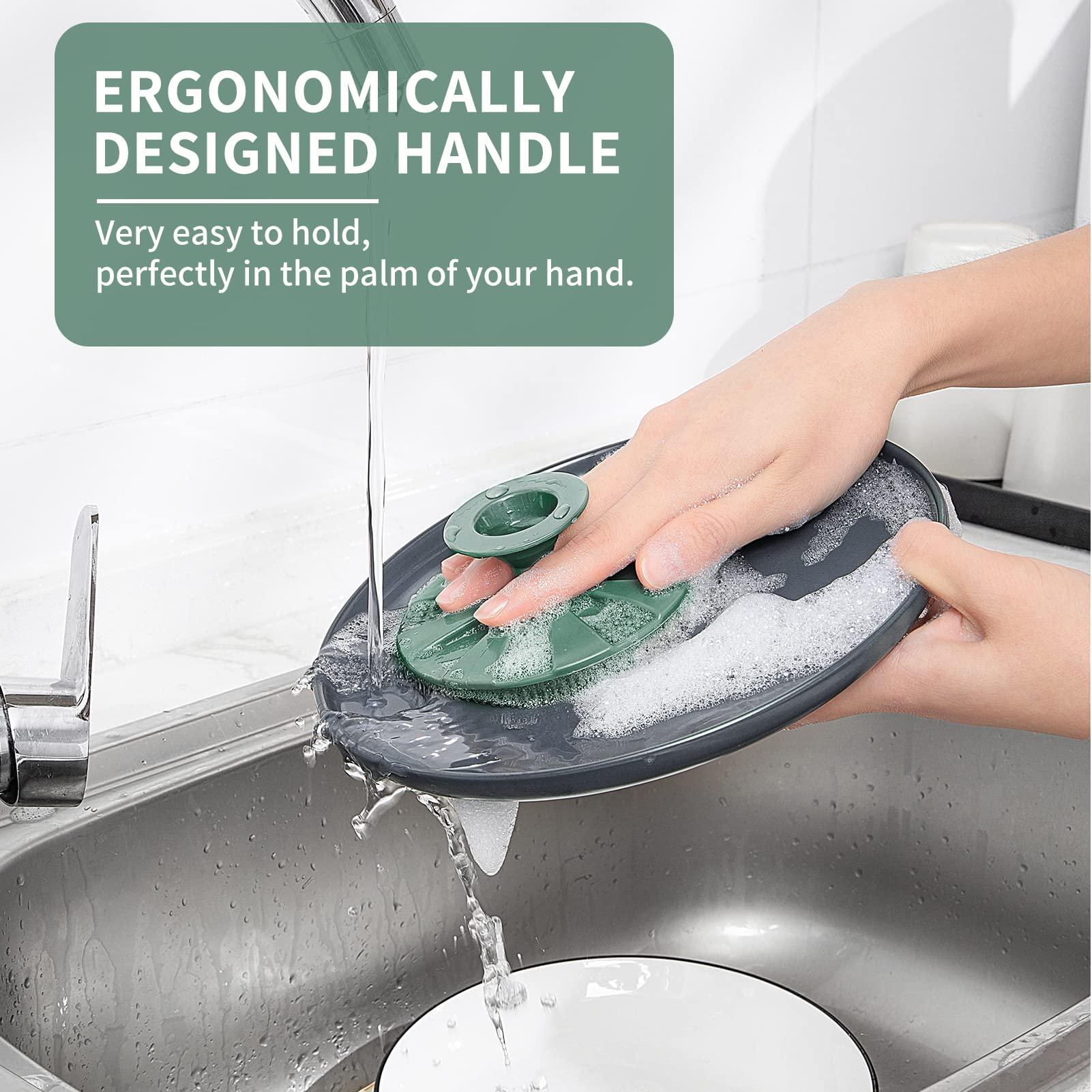 BEAUTAIL Silicone Sponge, BEAUTAIL Non-Scratch Scrub Sponges, for Washing Dishes and Cleaning Kitchen, Long Lasting and Reusable Dishwashing Scrubber, Suction Up Hang Designed, 2 Pack, Black+Olive Green