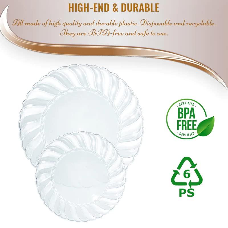 Smarty Had A Party Elegant Disposable Plastic Heavy Duty Dinnerware Sets, Flared Plastic Plates, Combo Set For Wedding, Birthday & All Occasions (Clear, 6\" Pastry Plates (216 Plates))