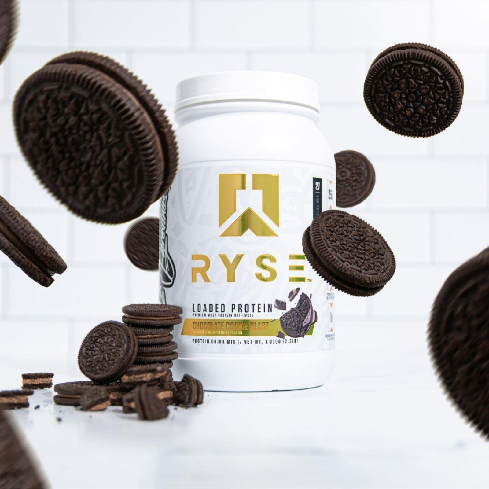 RYSE Up Supplements Ryse Loaded Protein Powder | 25g Whey Protein Isolate & Concentrate | with Prebiotic Fiber & MCTs | Low Carbs & Low Sugar | 54 Servings (Chocolate Cookie Blast)