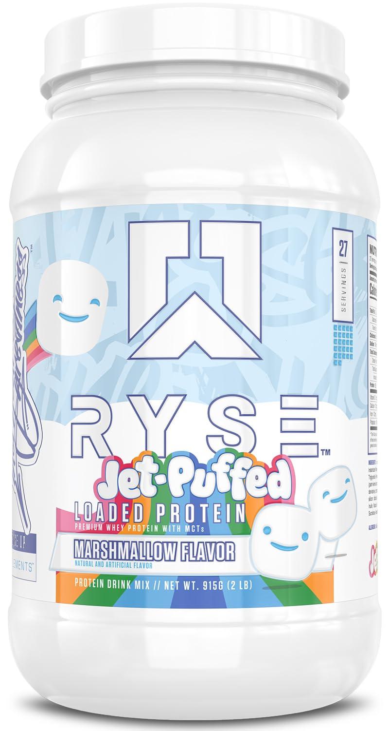 RYSE Up Supplements Ryse Loaded Protein Powder | 25g Whey Protein Isolate & Concentrate | with Prebiotic Fiber & MCTs | Low Carbs & Low Sugar | 27 Servings (Marshmallow)