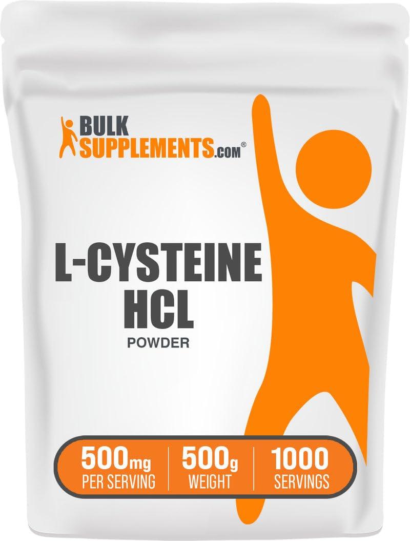 BulkSupplements BulkSupplements.com L-Cysteine HCl Powder - L-Cysteine Supplement, L-Cysteine 500 mg, Cysteine Amino Acid Supplement - Gluten Free, 500mg per Serving, 500g (1.1 lbs) (Pack of 1)