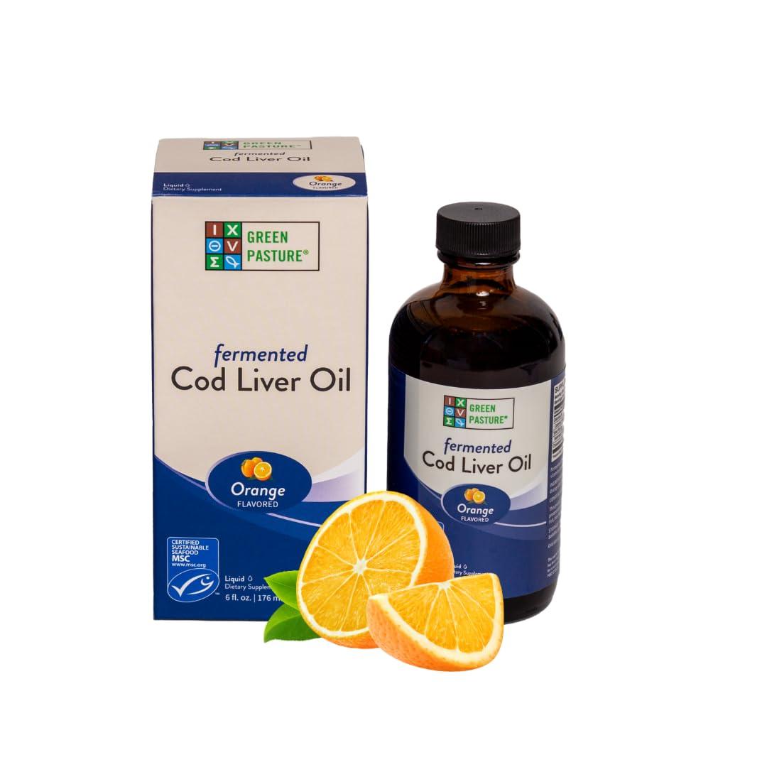 Green Pasture Green Pasture - Fermented Cod Liver Oil Liquid - 6 fl. oz. Vitamin A Vitamin D Omega 3 Omega 6 Omega 9 (6oz Orange)
