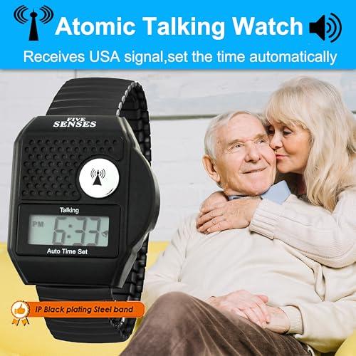 FIVE SENSES FIVE SENSES - English Atomic Talking Watch, Easy to use for Seniors Blind Men Women, Loud Talking Watch with Sound for Vision Impaired, Elderly Women, Blind People Products 1095 (Black)