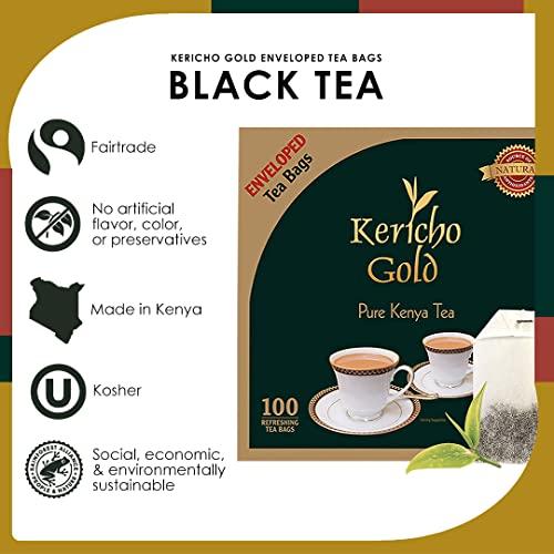 Kericho Gold Kericho Gold Black Tea - Rich in Antioxidants - Orange Pekoe Tea - Kenya Origin - Unique Flavor - 100 Envelopes Tea Bags (Pack of 2)
