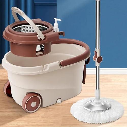 Generic Magic-Mops Mop and Bucket with Wringer Set with 3 Microphiber Mop Heads and a Scrubber, 60\" Spin Mop for Floor Cleaning, Sturdy Spin Mop and Bucket