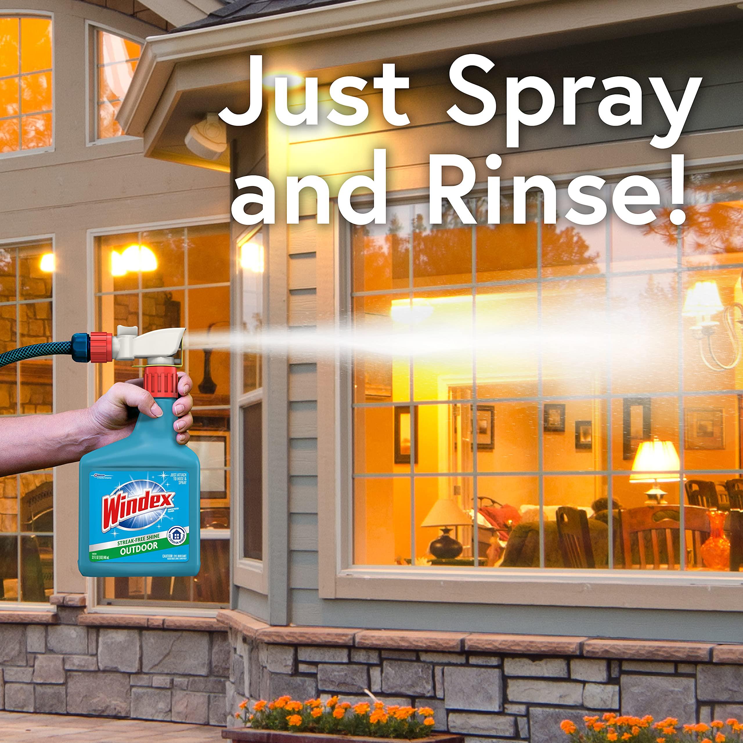 Windex Windex Outdoor Window and Glass Cleaner for Hose Ammonia Free, Concentrated Formula for Deep Outdoor Clean, Patio Cleaner, Compatible With All Hoses, 32 Fl Oz (Pack of 2)